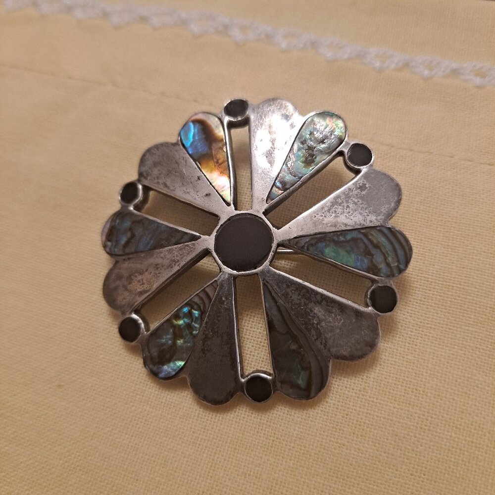 Vintage Sterling Silver and Abalone Brooch/Pendant